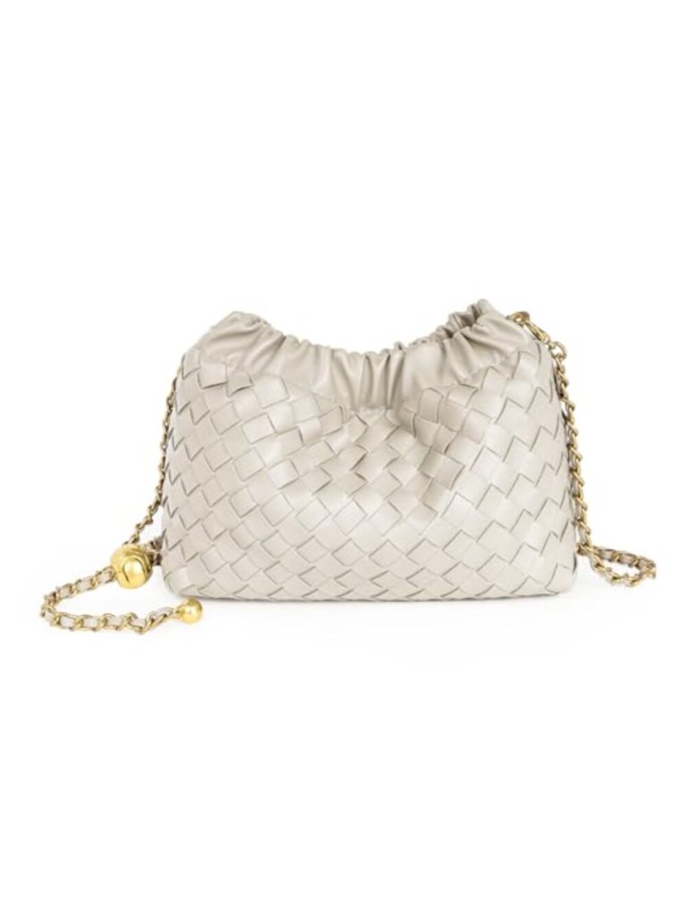 Woven Leather Crossbody Bag Ruched Adjustable Detachable Strap Hobo Purse